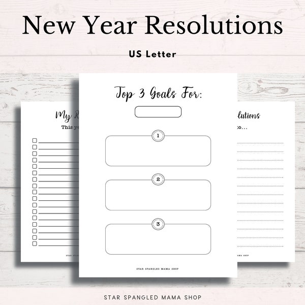 New Years Resolution Planning Kit, Plan your Resolutions and Goals! Free 12 Month Calendar included! US Letter + A4 sizes, Instant Download