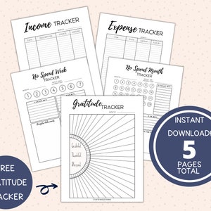 No Spend Bundle, No Spend Month Tracker, No Spend Week Tracker, Expense Tracker, Income Tracker, FREE Gratitude Tracker, US Letter