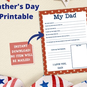 Father's Day Gift, My Dad Printable, Instant Download, Dad Day Printable, Patriotic Dad, Gift For Dad, US Letter size- Can print A4 and A5