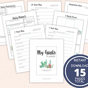 Cactus Themed Goal Planner, Goal Planner, Life Goal Planner, Dreams Planner, Pomodoro Planner, Daily Goal Planner, US Letter Size, Set Goals