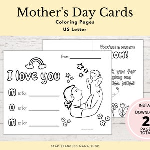 Mother's Day Card Kit, Gift From Child, Mother's Day Coloring Card, I Love You, Mom, Thank You Mom Card, Mom Coloring Pages, US Letter