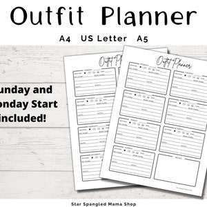 Outfit Planner sheets, Vacation Outfit Planner, Work Outfit Planner, School Outfit Planner, Plan your outfit for the week, US Letter, A4, A5 image 2