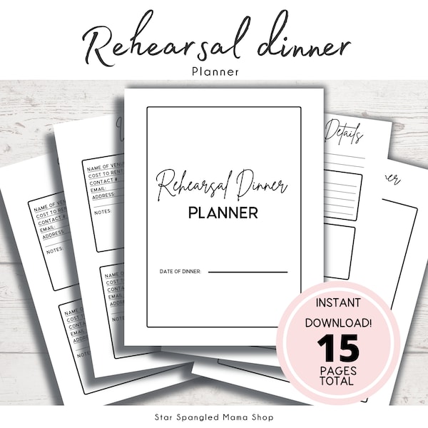 Rehearsal Dinner Planner, Rehearsal Dinner Menu planning | Plan out your rehearsal dinner details down to the menu and guests! A4, US Letter