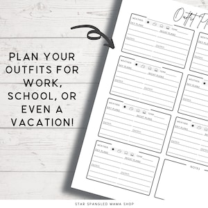 Outfit Planner sheets, Vacation Outfit Planner, Work Outfit Planner, School Outfit Planner, Plan your outfit for the week, US Letter, A4, A5 image 3