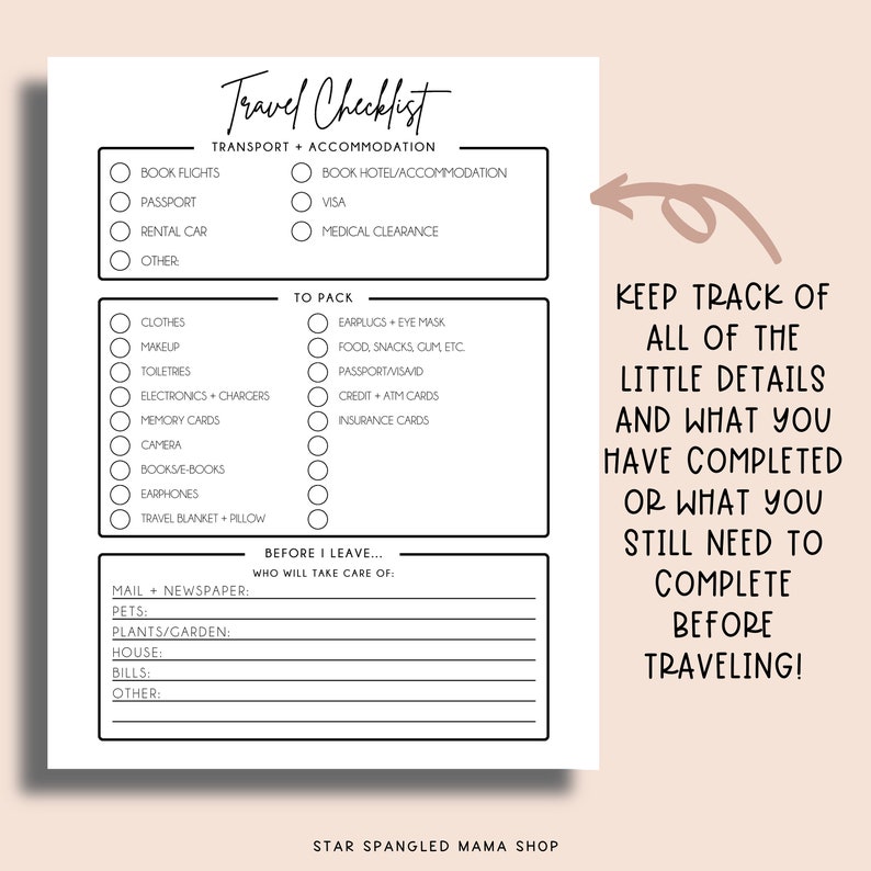 Complete Travel Planner Sunday Start Travel Organization Etsy