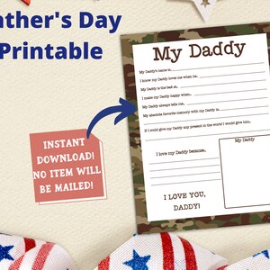Father's Day Gift, My Dad Printable, Military Dad, My Daddy Printable, Patriotic Dad, Gift For Dad, US Letter size- Can print A4 and A5,