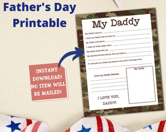 Father's Day Gift, My Dad Printable, Military Dad, My Daddy Printable, Patriotic Dad, Gift For Dad, US Letter size- Can print A4 and A5,