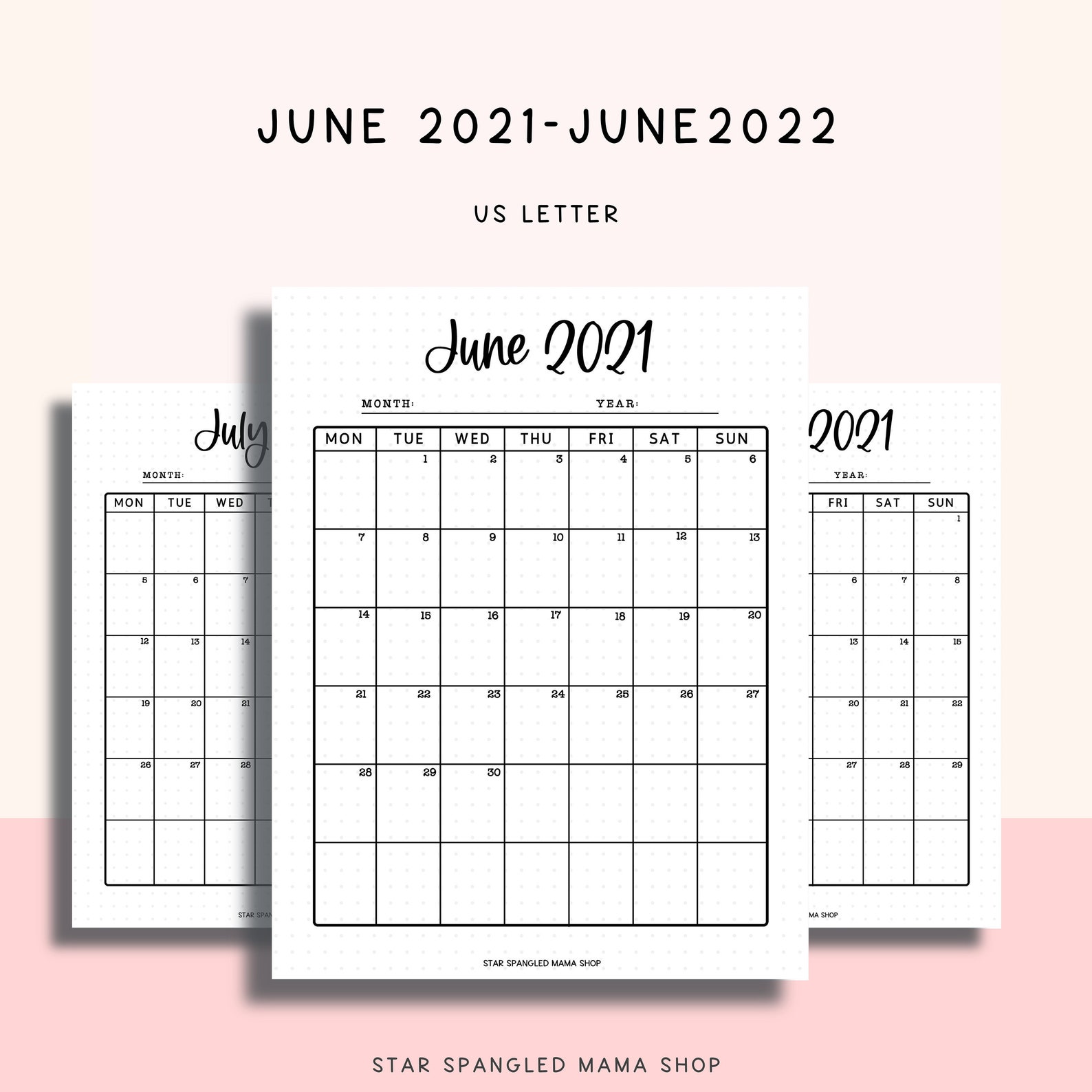 2021 2022 printable calendar june 2021 june 2022 us etsy