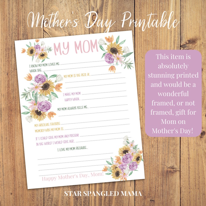 Mother's Day Gift, My Mom Printable, Instant Download, Mom Day Printable, Gift From Kids, Gift For Mom, Wife Gift, Mother's Day Art Project image 6