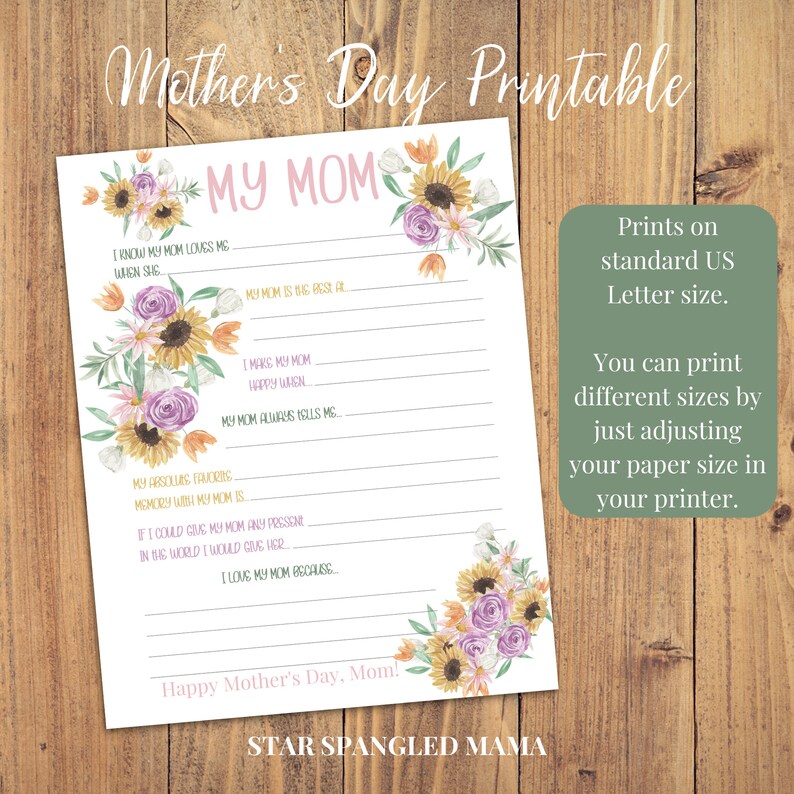 Mother's Day Gift, My Mom Printable, Instant Download, Mom Day Printable, Gift From Kids, Gift For Mom, Wife Gift, Mother's Day Art Project image 4