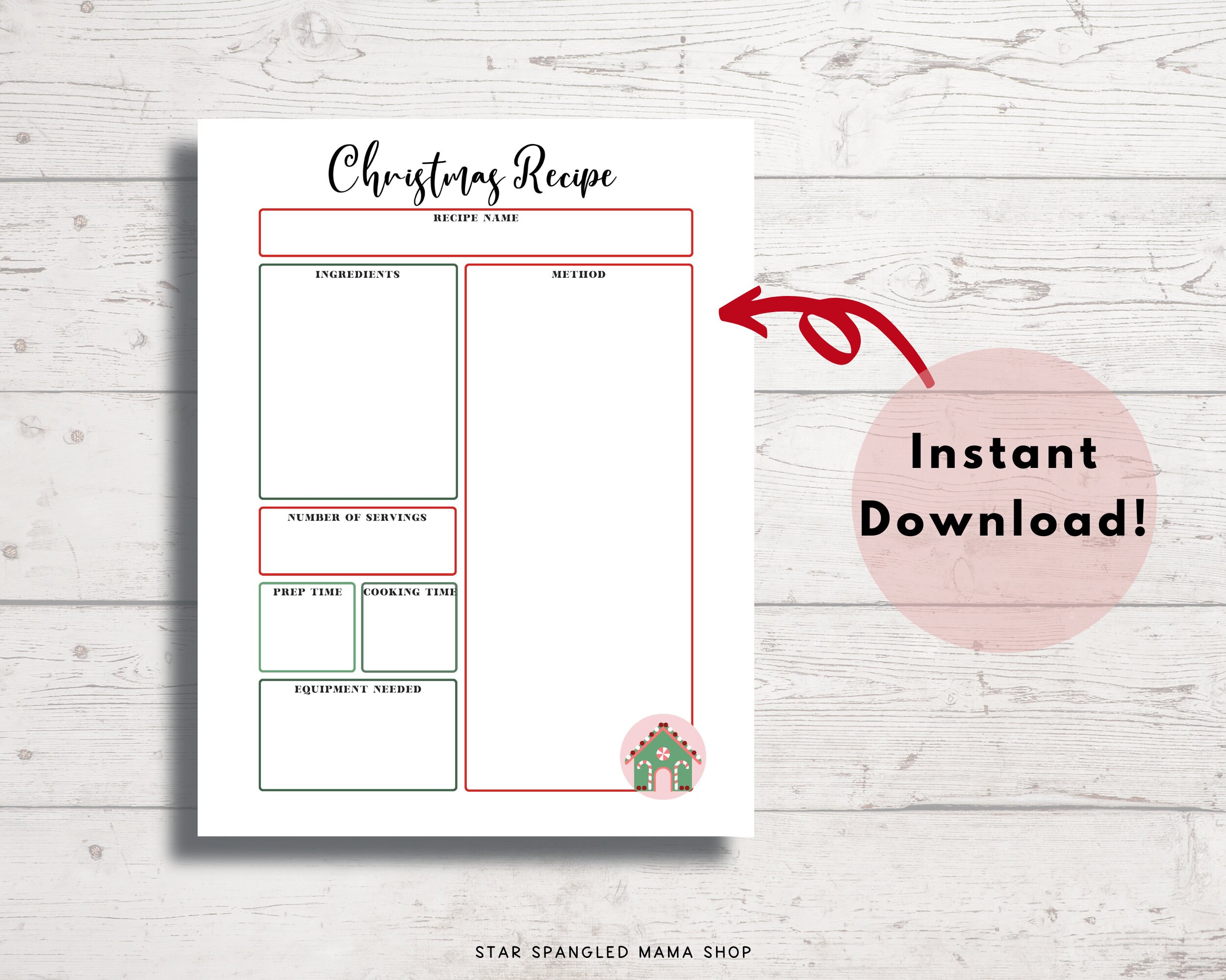 Printable Christmas Recipe Sheet, Printable Holiday Recipe Sheet ...