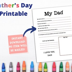 Father's Day Gift, My Dad Printable, Instant Download, Dad Day Printable, Gift From Kids, Gift For Dad, US Letter size- Can print A4 and A5