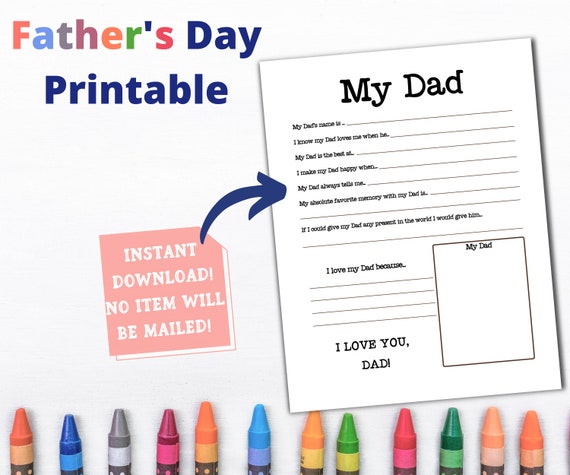 Father's Day Gift My Dad Printable Instant Download Dad | Etsy