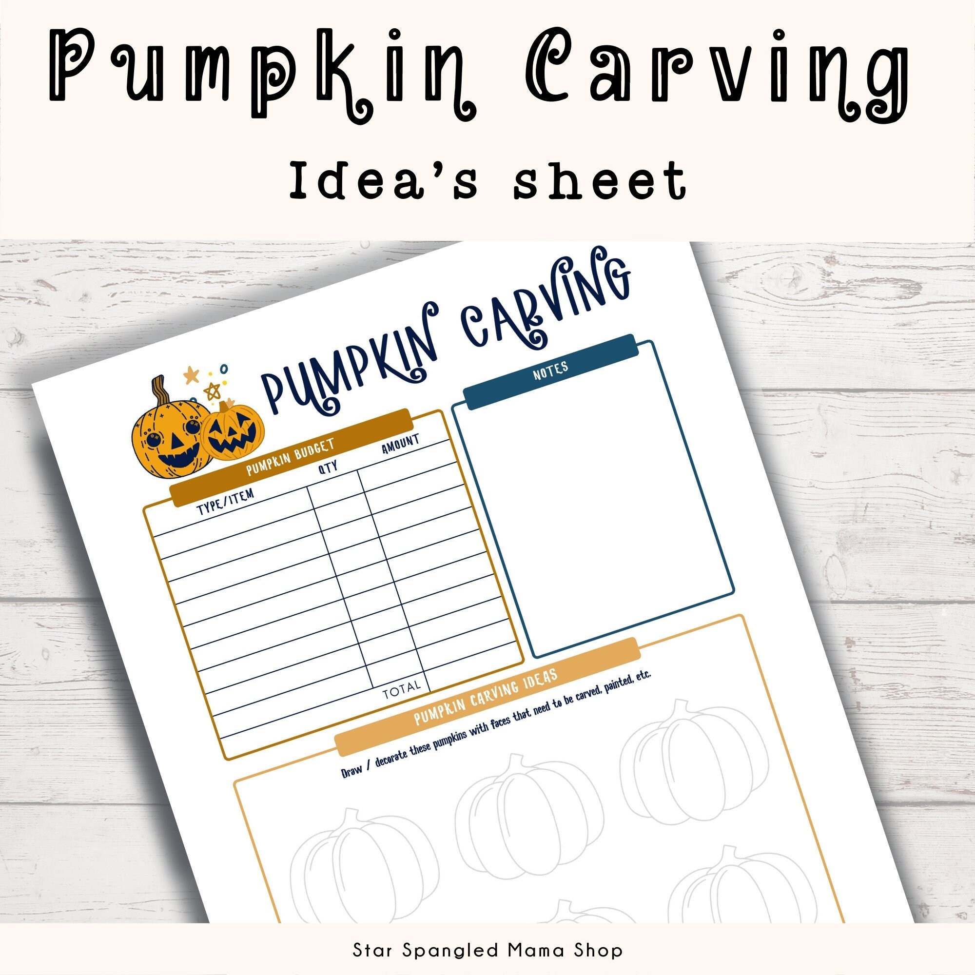 Pumpkin Carving Printable Idea Sheet, Pumpkin Carving Planning Sheet ...