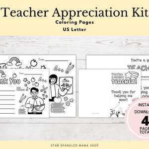 Teacher Appreciation Card Kit, Student Teacher Gift, Teacher Coloring Thank You Card, My Teacher Card, Teacher Appreciation Week, US Letter