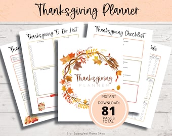 Printable Thanksgiving Planner: Meal Prep, Event Planning, Kids Activities (US Letter & A4) (Digital Download)
