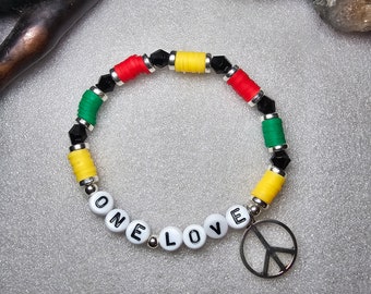 One Love Bob Marley Bracelet Beaded Word Bracelet For Women Handmade Heishi Bead Bracelet Gift For Her Stackable Stretch Bracelet