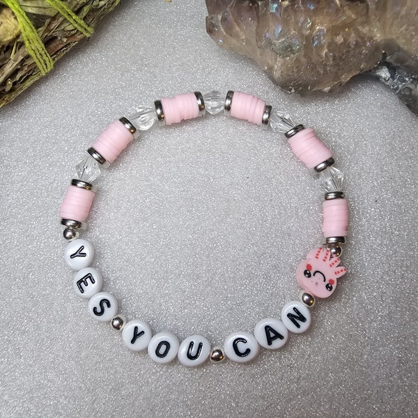 Yes You Can Pink Jellyfish Beaded Word Bracelet For Women Handmade Heishi Bead Bracelet Gift For Her Stackable Stretch Bracelet