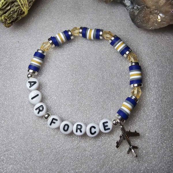 Air Force Beaded Word Bracelet For Women Handmade Heishi Bead Bracelet Gift For Her Stackable Stretch Bracelet