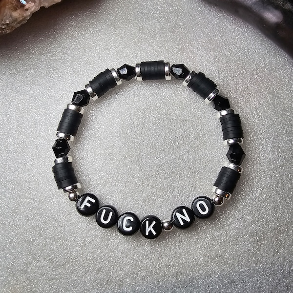 Fuck No Swear Word Snarky Beaded Word Bracelet For Women Handmade Heishi Bead Bracelet Gift For Her Stackable Stretch Bracelet