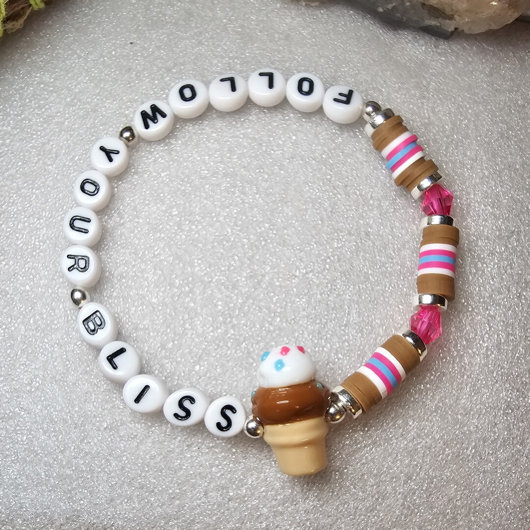 Follow Your Bliss Ice Cream Kandi Bead Bracelet Beaded Word Bracelet