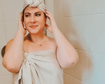 XXL Sauna-Handtuch aus Bio-Bambus | Geschenkset | Handtuch- und Turban-Handtuch Set