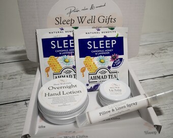 Sleep Well Gift box Lavender Hand Lotion, Pillow Spray, Lip Balm & Sleep Teas / wellbeing letterbox gift / Sleep kit