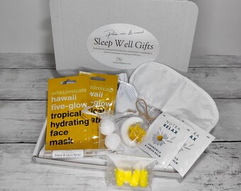 Sleep Well Gift Box /relaxation pamper gift /wellbeing letterbox gift/pillow spray/natural soap set with chocolate facial