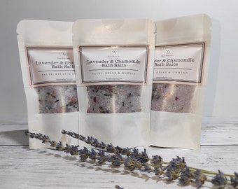 Lavender & Chamomile Bath Salts / relaxing spa pamper gift / aids sleep / reduces anxiety
