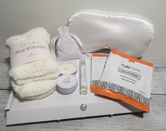Sleep Well Gift Box /Bedtime relaxation pamper /wellbeing letterbox gift /socks & candle gift set /pillow spray /lip balm
