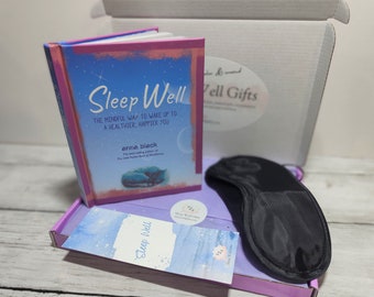 Sleep Well Gift Box/ Sleep Well Book gift set with sleep eye cover and bookmark/ Sleep kit/ wellbeing letterbox gift/Relaxing Birthday Gift