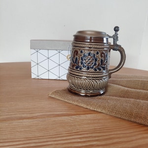 Vintage German Stoneware Beer Stein with Pewter Lid – Traditional Floral Design