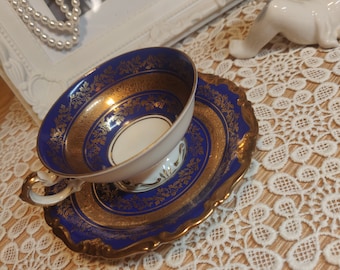 Demitasse cup gold & blue antique collectible Espresso cup