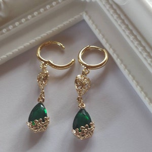 Emerald Green Earrings, 14k Gold Plated Earrings, Cosplay Earrings, Anime Earrings Howl Earrings