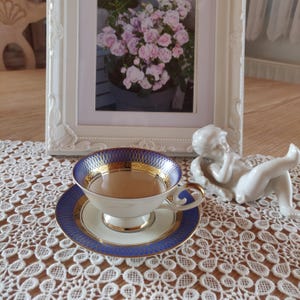 Vintage Tirschenreuth Mocha Cup and Saucer – Cobalt Blue & Gold Porcelain