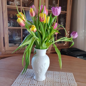 Vintage German Bisque Porcelain Vase by Kaiser  White Matte Floral Relief Vase  Mid-Century Modern Home Decor  Made in Germany