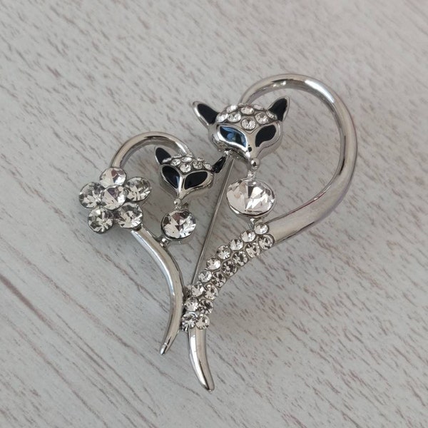 Brooch pin Heart Fox Crystal fox heart brooch Vintage style  brooch Geschenk für Freundin