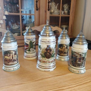 Original German beer stein with lid 1 liter Oktoberfest gift for him Godfather gift