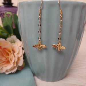 Bee Earrings Dangle Gold Earrings Bee Lover Valentines Day Gifts for her