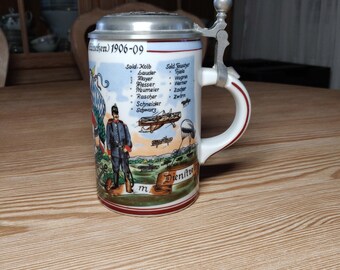 ヴィンテージのドイツ製ビールジョッキ（ジン蓋付き）、コレクターズ