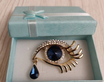 Crystal All Seeing Eye Brooch: Blue Evil Eye Pin