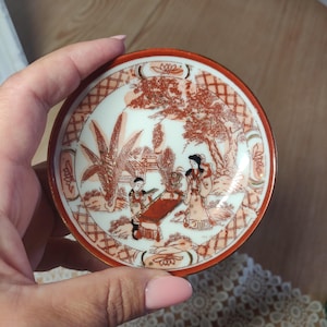 Small Trinket Dish, Ring Dish Holder, Vintage Jewelry Tray, Small porcelain Dish with Geishas handmade