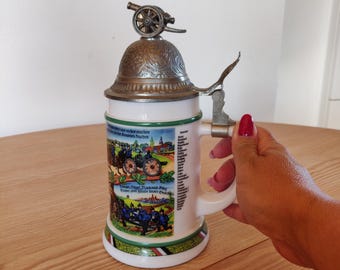 Chope à Bière Ancienne En étain Ou Grès - 1/2 Litre, Fin Du XIXe Siècle, Pièce Rare