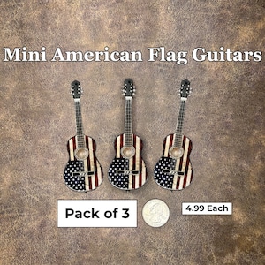 3-Pack Mini American Flag Guitars, Miniature Guitar Miniatures, Funny Birthday Gift For Guitar Players, Patriots or Country Music Fans image 1