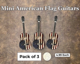 3-Pack Mini American Flag Guitars, Miniature Guitar | Miniatures, Funny Birthday Gift | For Guitar Players, Patriots or Country Music Fans