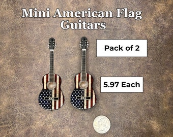 2-Pack Mini American Flag Guitars, Miniature Guitars | Miniatures, Funny Birthday Gift | For Guitar Players, Patriots or Country Music Fans