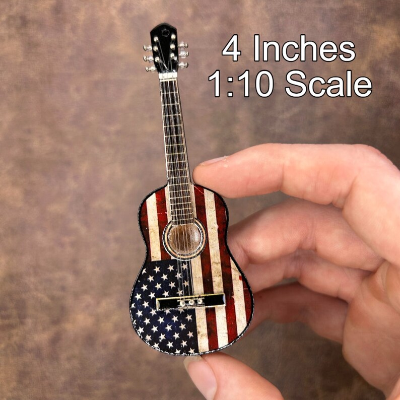 3-Pack Mini American Flag Guitars, Miniature Guitar Miniatures, Funny Birthday Gift For Guitar Players, Patriots or Country Music Fans image 2