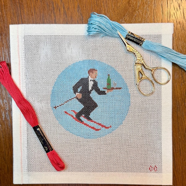 Lienzo con adorno de esquiador de esmoquin pintado a mano