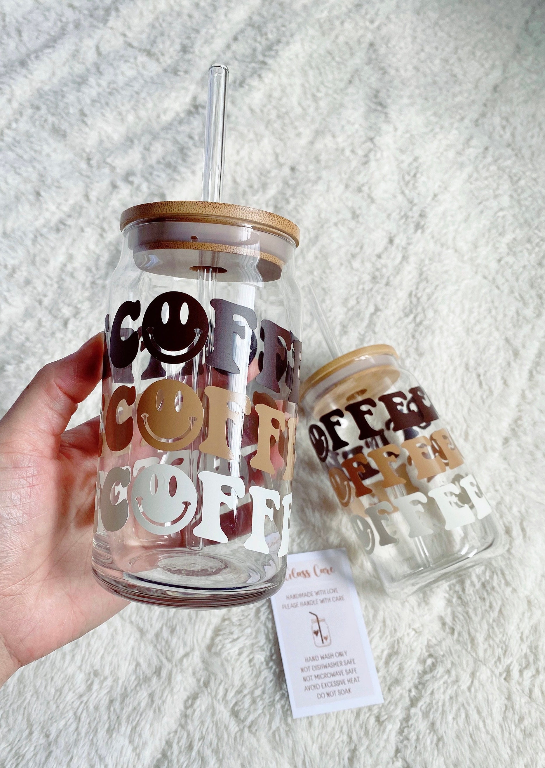 Iced Coffee Beer Glass Can 16oz Libbey Glass Can Bamboo Lid Etsy