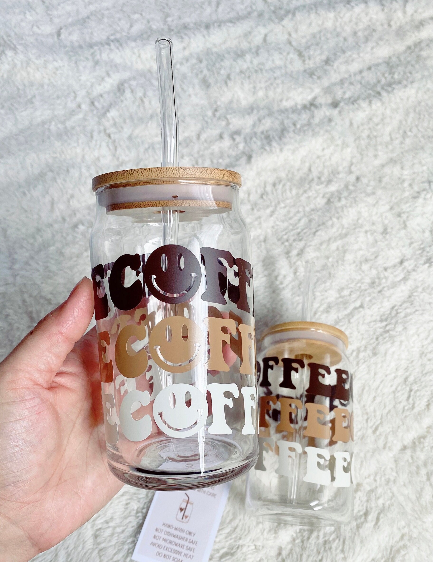 Iced Coffee Beer Glass Can 16oz Libbey Glass Can Bamboo Lid Etsy